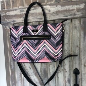 TRINA TURK Chevron Large Tote Bag Purple Pink 12x19" Multicolor Geometric Purse